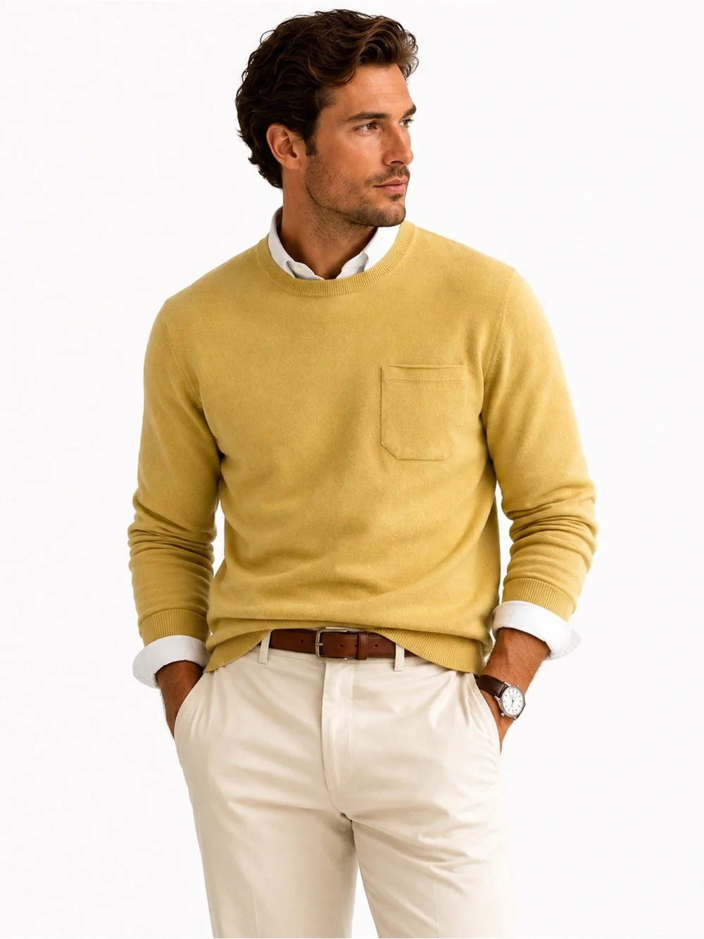 Banana Republic Men's Crewneck Pocket Sweater - Mustard Yellow